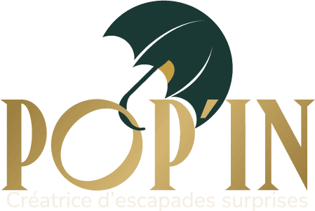Logo de Pop'in, créatrice d'escapades surprises en Belgique, symbolisant des aventures personnalisées et des voyages uniques.